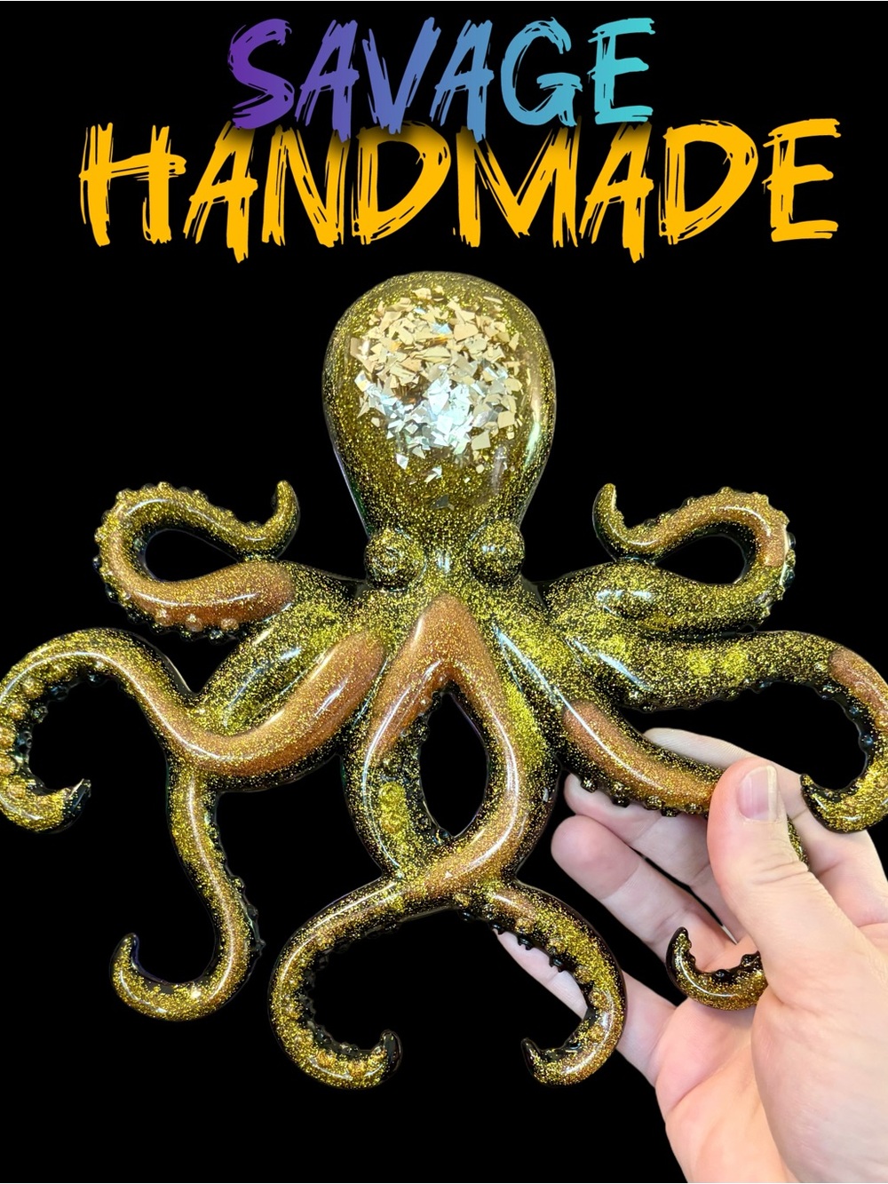 Handmade Gold Glitter Resin Octopus Hanging Wall Art
